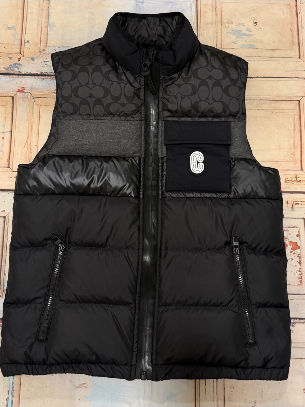 Coach Black Quilted Puffer Vest with Signature Accents